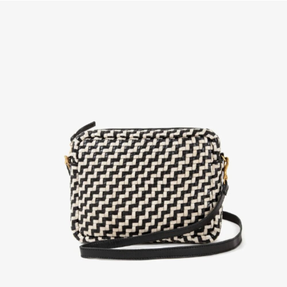 Clare V Midi Sac in Woven Black/Cream